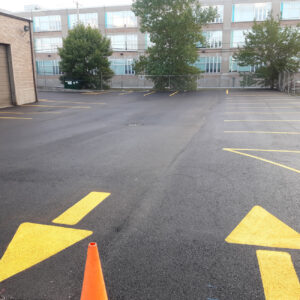 Freshly paved commercial parking lot