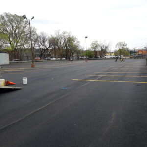 Freshly paved parking lot stripes