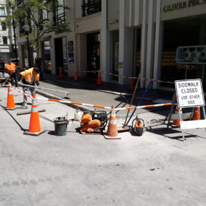 City sidewalk concrete pouring construction