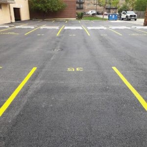 Freshly paved parking lot pavements