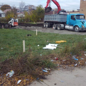 Excavation site with construction truck