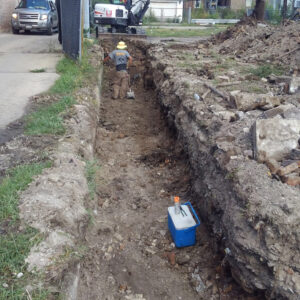 Excavation equipment trench paving site