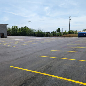 Freshly paved commercial parking lot