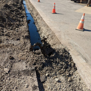 Parking lot excavation with cones