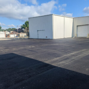 Freshly paved industrial asphalt lot