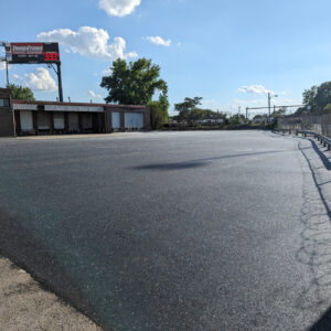 Freshly paved commercial parking lot