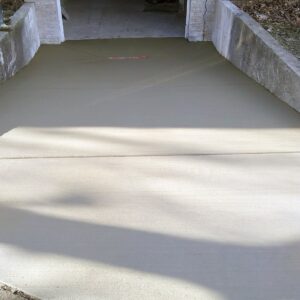 Freshly poured concrete driveway surface